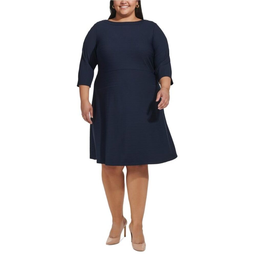 Tommy Hilfiger Womens Textured Shift Dress, Blue, Plus Size, 18W, DM